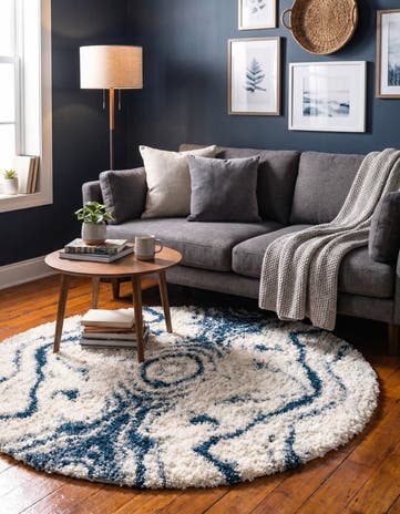 Blue Athena Shag Round Rug