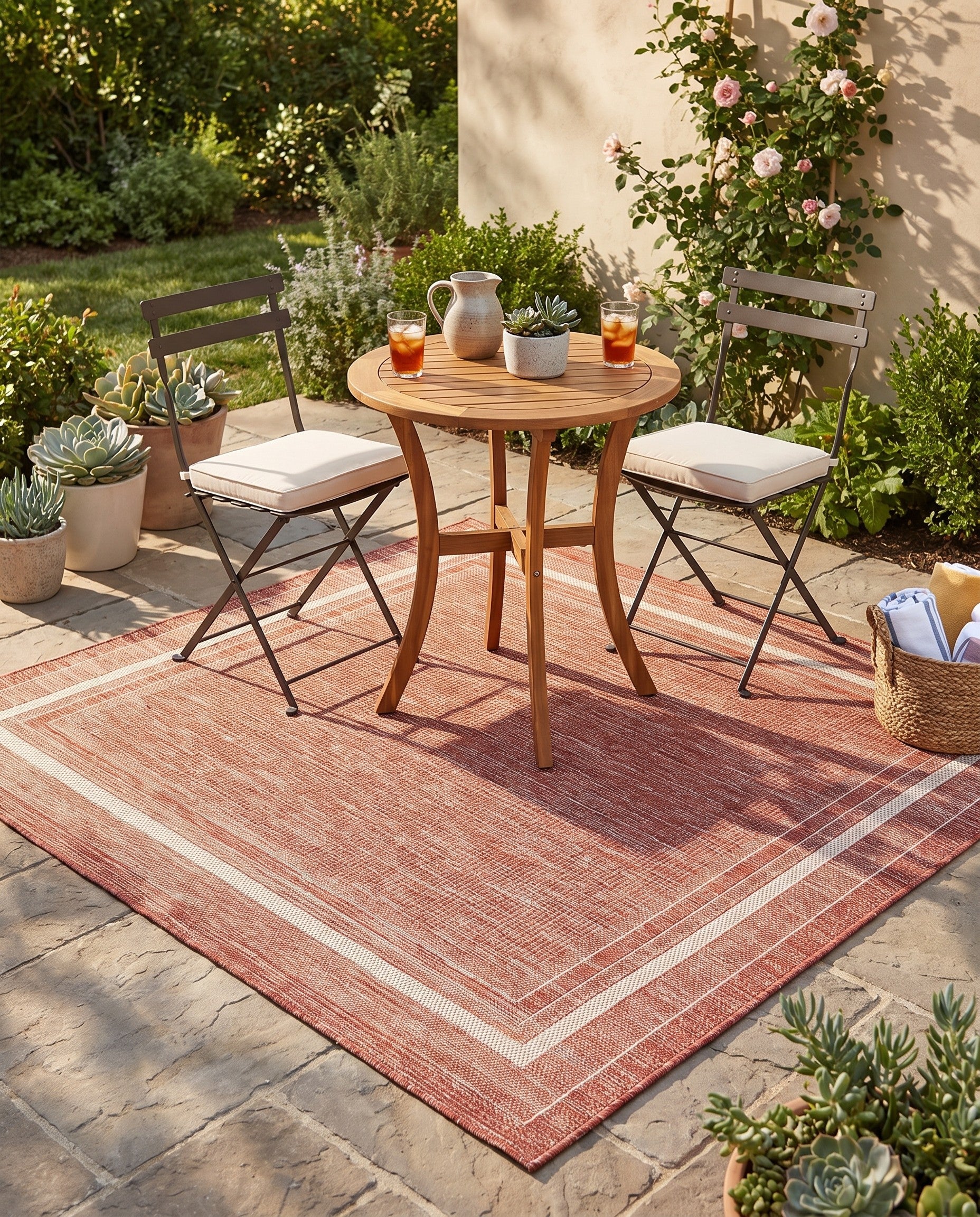 5' 3 x 5' 3 Easy-Clean Border Indoor / Outdoor Square Rug