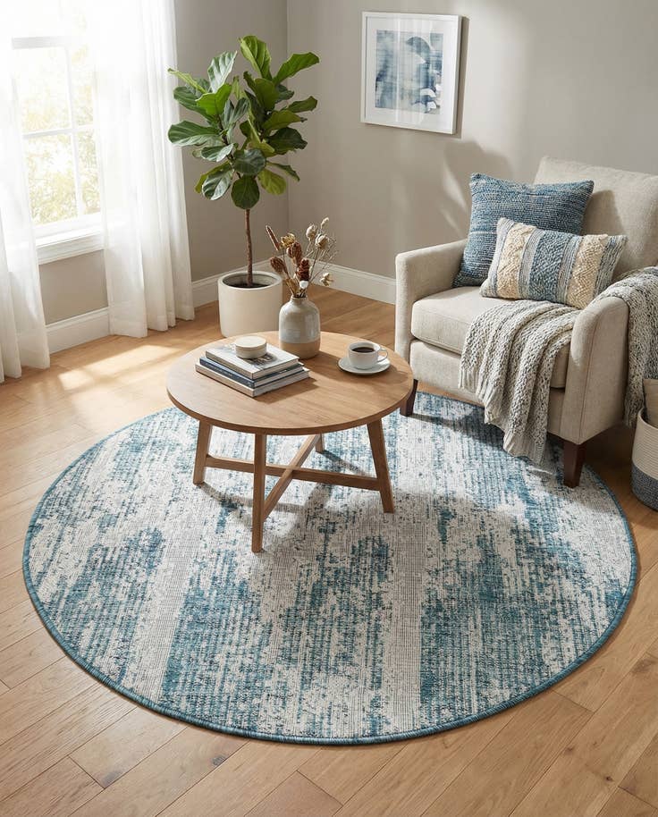 Detail image of 4' x 4' Easy-Clean Modern Indoor / Outdoor Round Rug