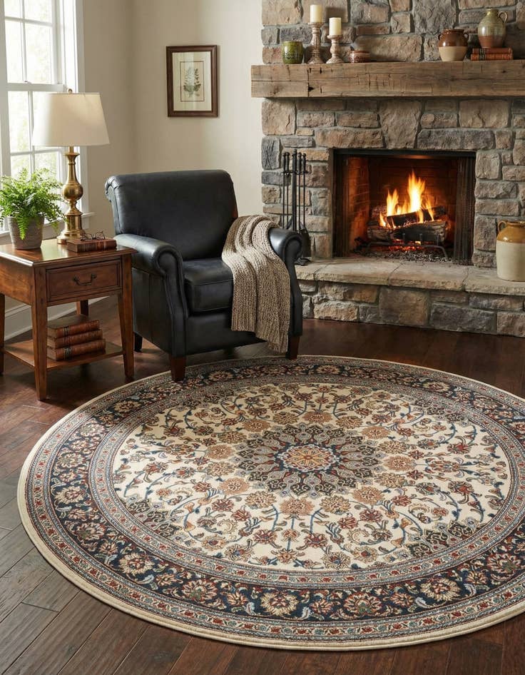 Detail image of 7' 10 x 7' 10  Washable Traditional Indoor / Outdoor Round Rug