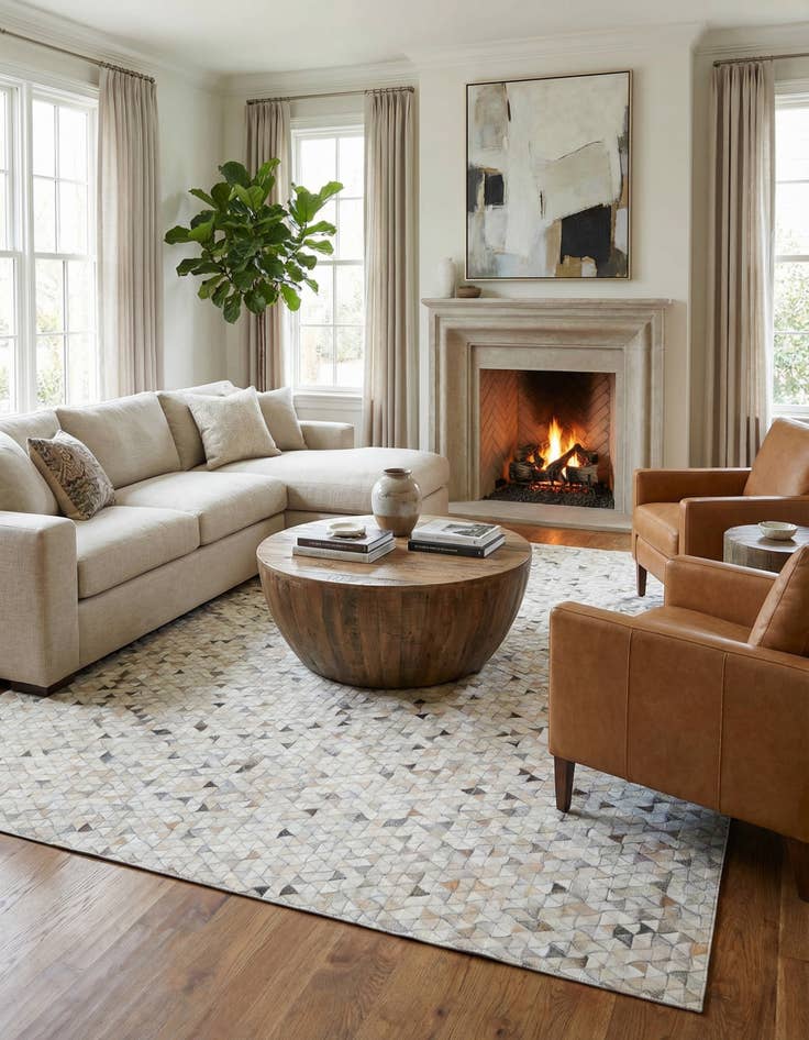 Detail image of  8' 2 x 9' 10 Cowhide Leather Rug