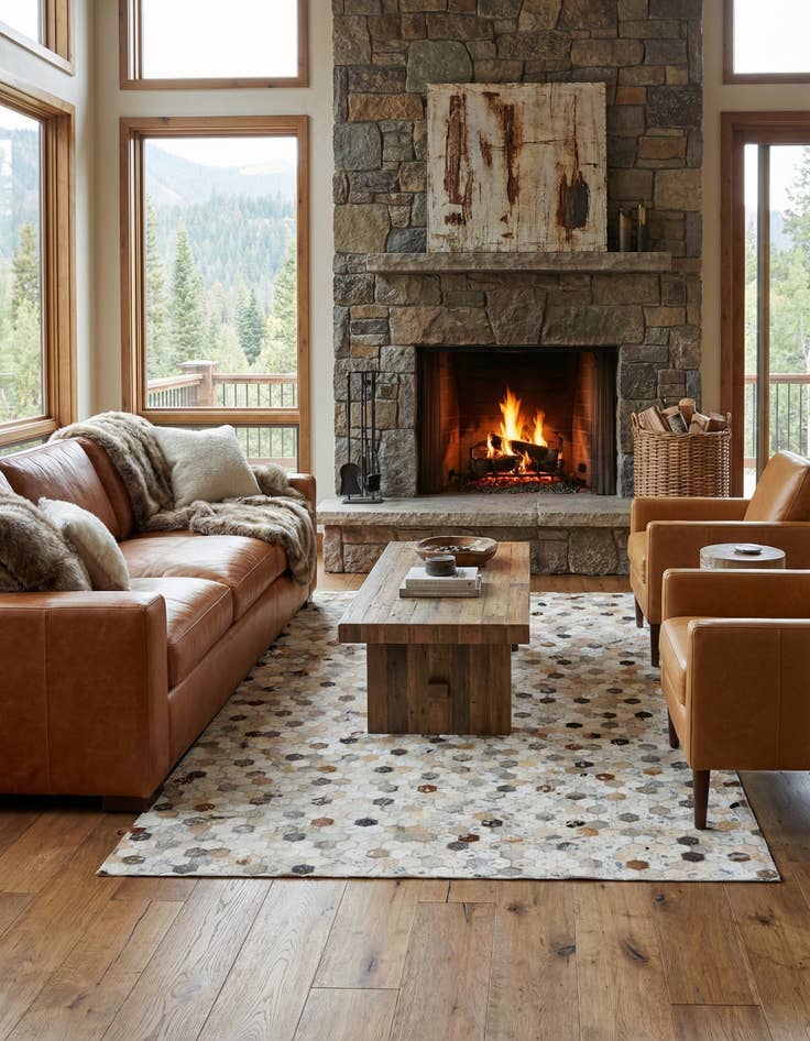 Detail image of 5' 1 x 8' 1 Cowhide Stocks Rug