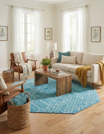 Teal blue Paxon Trellis Octagon Rug