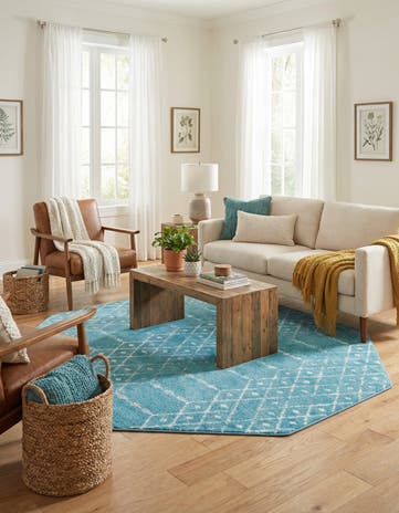Teal blue Paxon Trellis Octagon Rug