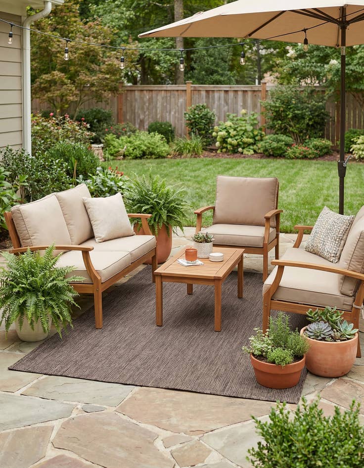 Detail image of 5' 3 x 7'  Washable Solid Indoor / Outdoor Rug