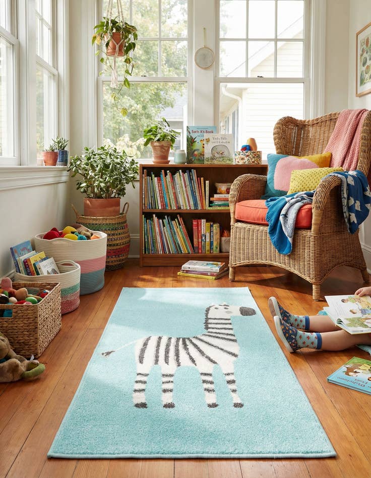Detail image of 2' 2 x 3' 11 Zebra Whimsy Kids Runner Rug