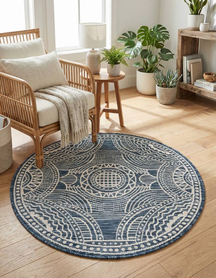 Detail image of  3' x 3'  Washable Traditional Indoor / Outdoor Round Rug