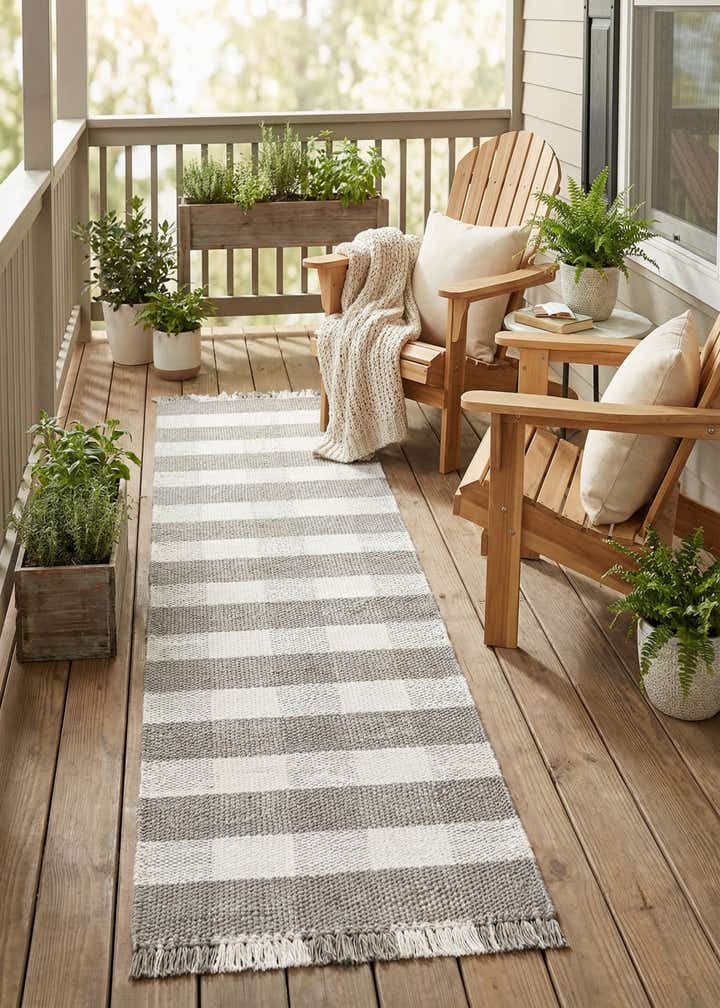 2' 7 x 10' Easy-Clean Eco Plaid Washable Indoor / Outdoor Runner Rug