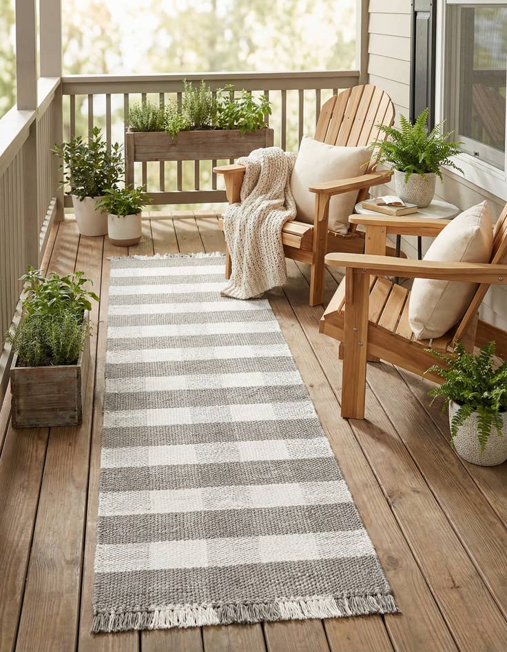 Detail image of 2' 7 x 10' Easy-Clean Eco Plaid Washable Indoor / Outdoor Runner Rug