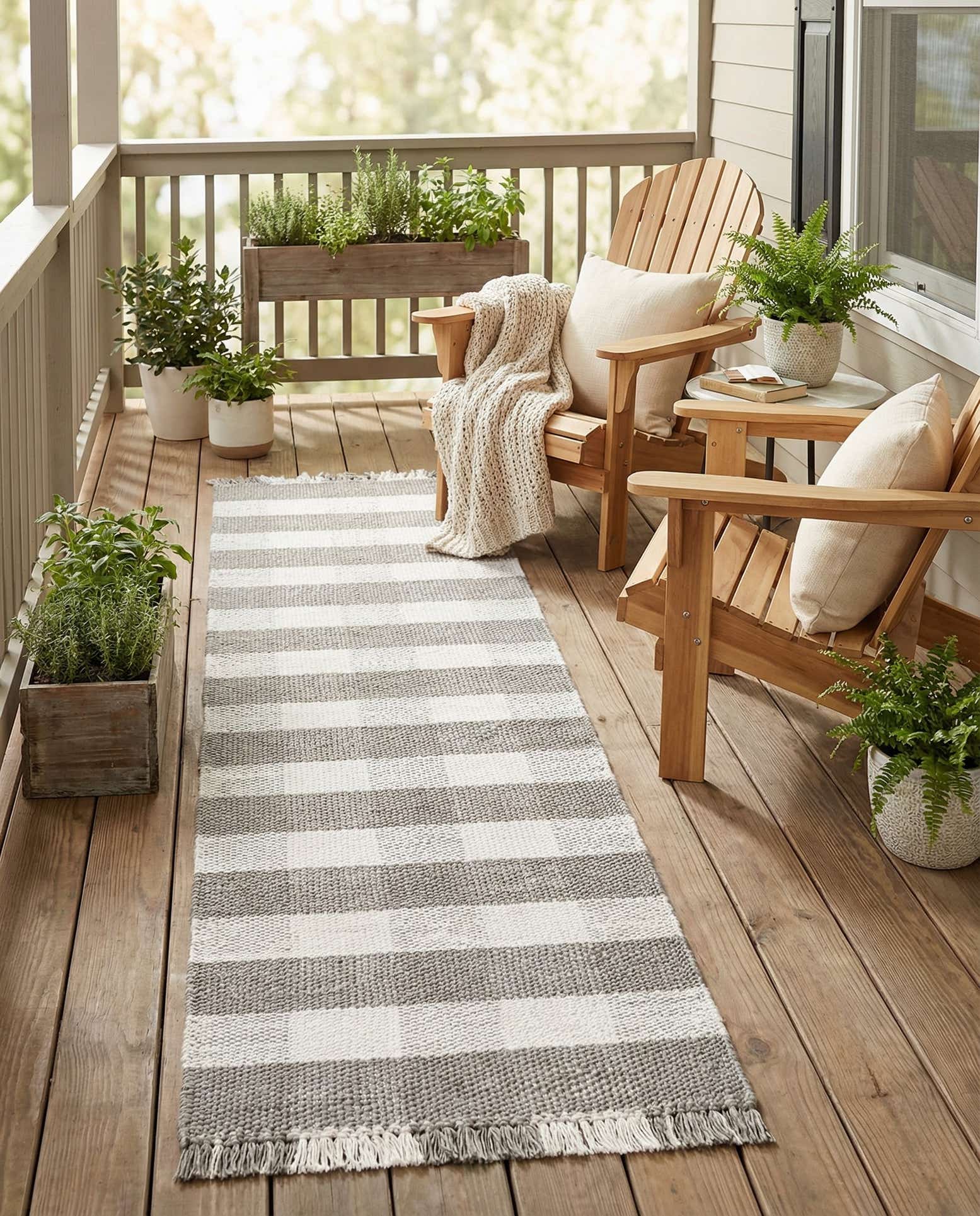 2' 7 x 10' Easy-Clean Eco Plaid Washable Indoor / Outdoor Runner Rug