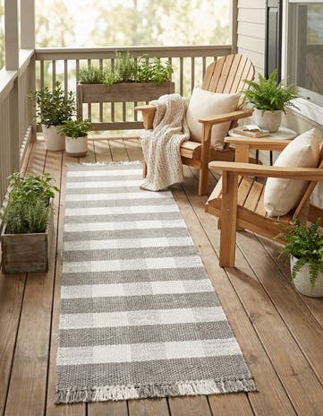 2' 7 x 10' Easy-Clean Eco Plaid Washable Indoor / Outdoor Runner Rug