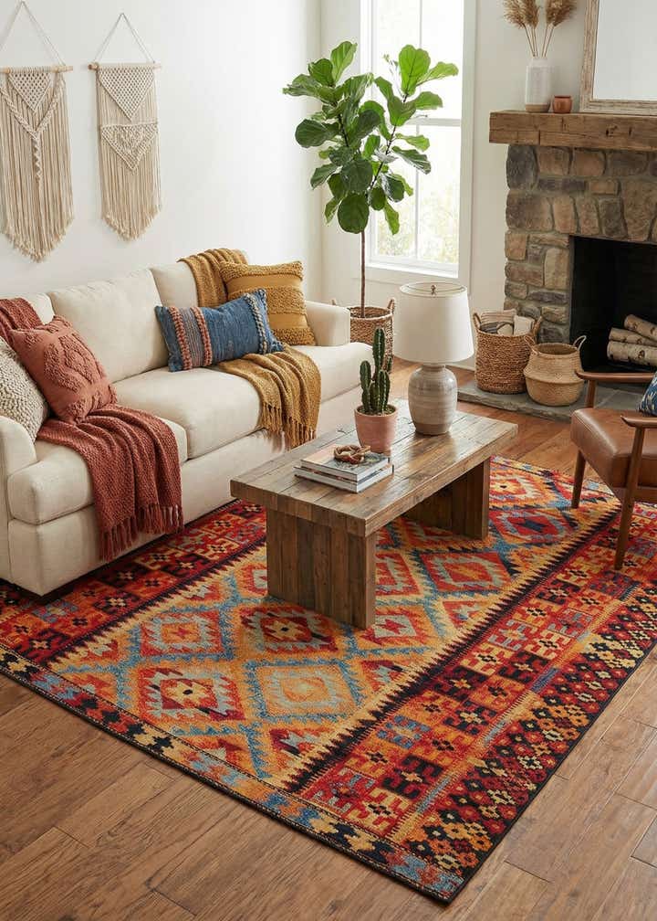 7' 10 x 10' Easy-Clean Tribal Indoor / Outdoor Rug