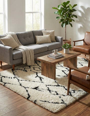 Pearl and Black Infinity Shag Rug