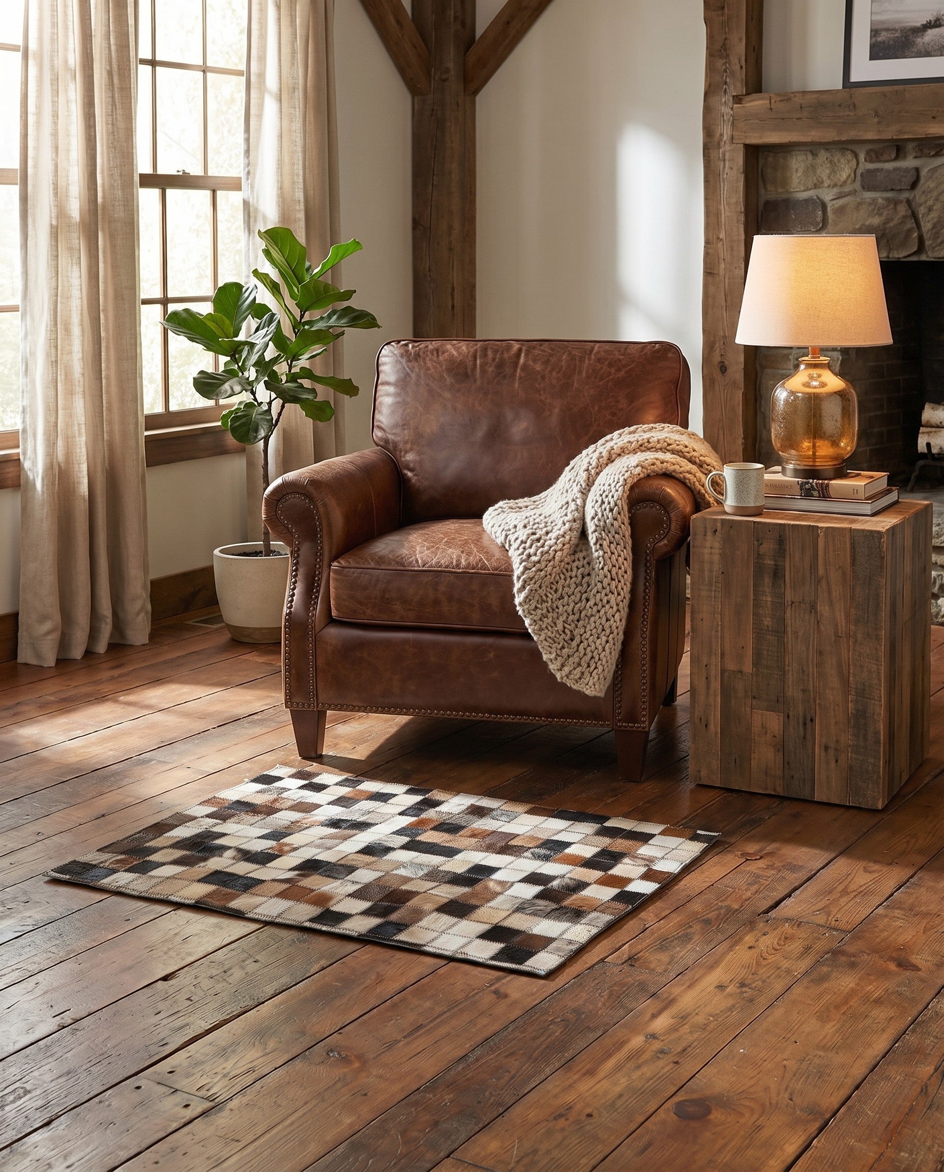 2' x 3' Cowhide Leather Rug
