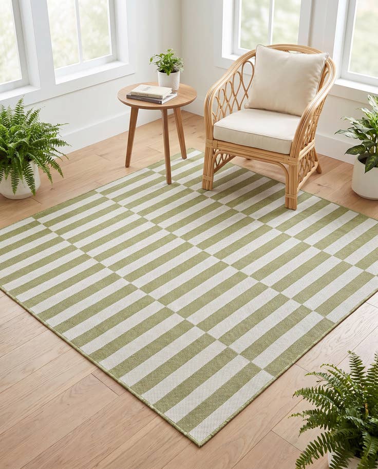 Detail image of 5' 3 x 5' 3 Easy-Clean Striped Indoor / Outdoor Square Rug