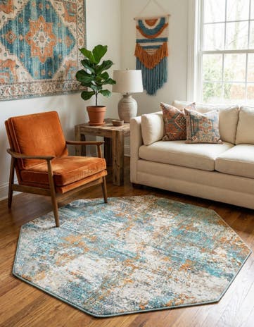 Cream Blue Paragon Octagon Rug
