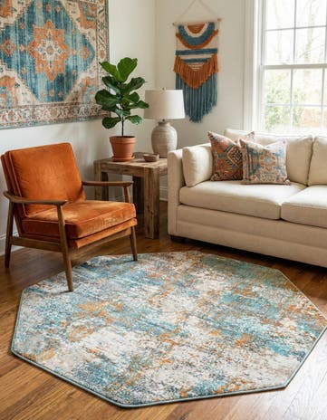 Cream Blue Paragon Octagon Rug