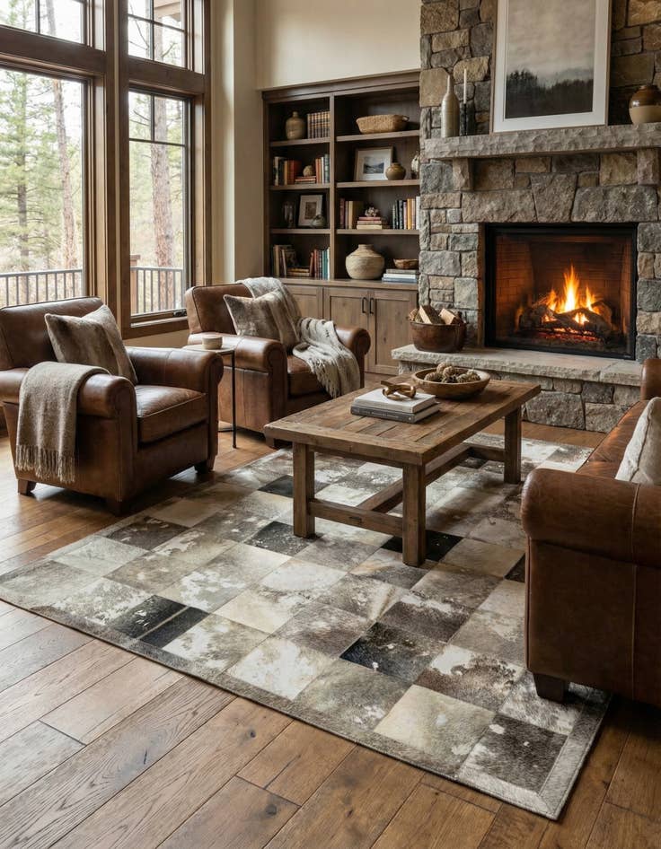 Detail image of 5' 2 x 8' Cowhide - Patchwork Rug