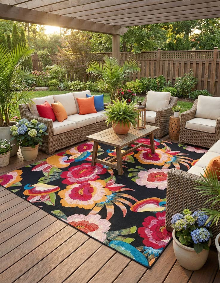 Detail image of  10' x 10'  Washable Botanical Indoor / Outdoor Square Rug