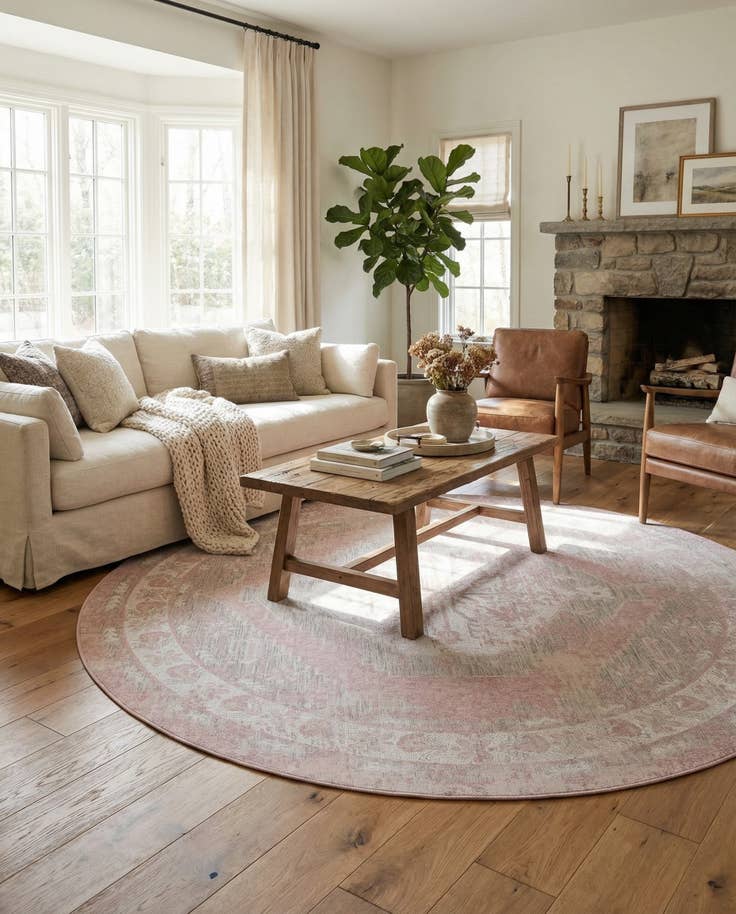 Detail image of 10' x 10' Easy-Clean Traditional Indoor / Outdoor Round Rug