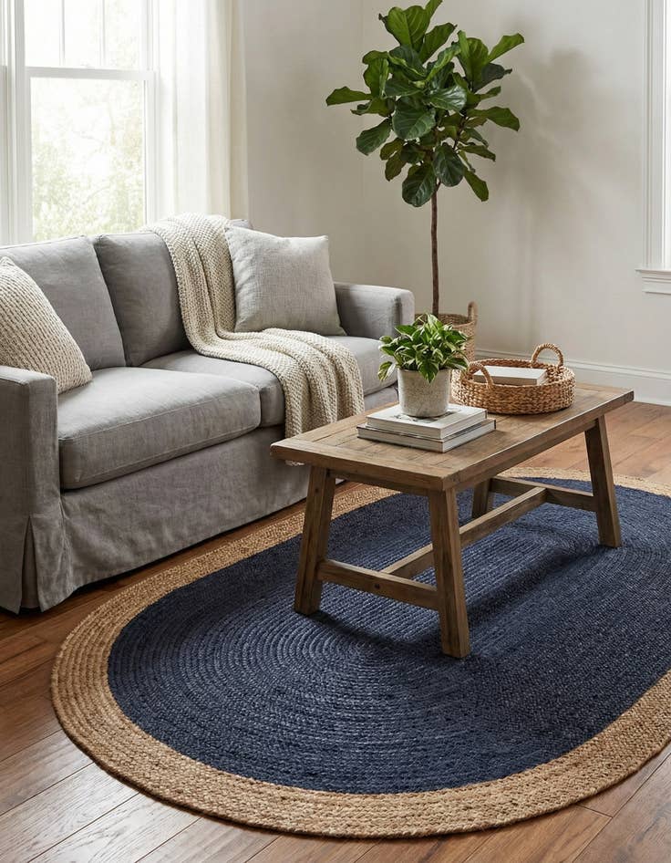 Detail image of 5' 1 x 8'  Hand Braided Jute Oval Rug