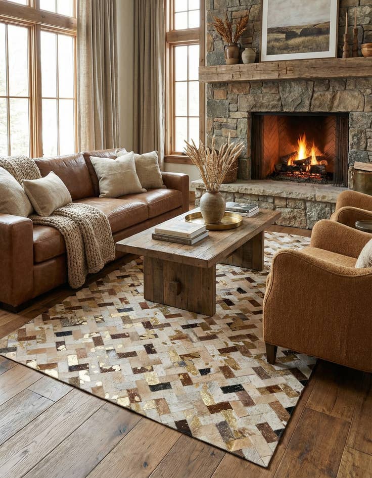 Detail image of 5' 1 x 7' 10 Cowhide - Patchwork Rug