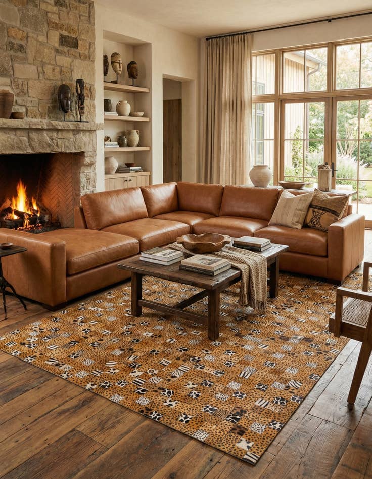 Detail image of 5' 1 x 8' Cowhide Leather Rug