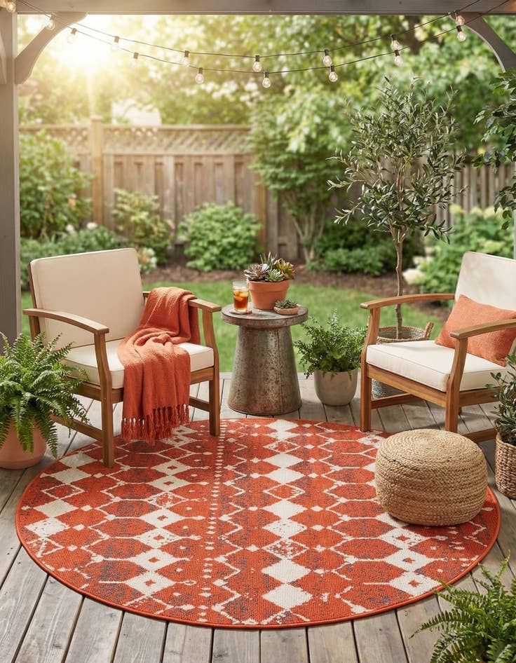 Detail image of  4' x 4'  Washable Lattice Indoor / Outdoor Round Rug