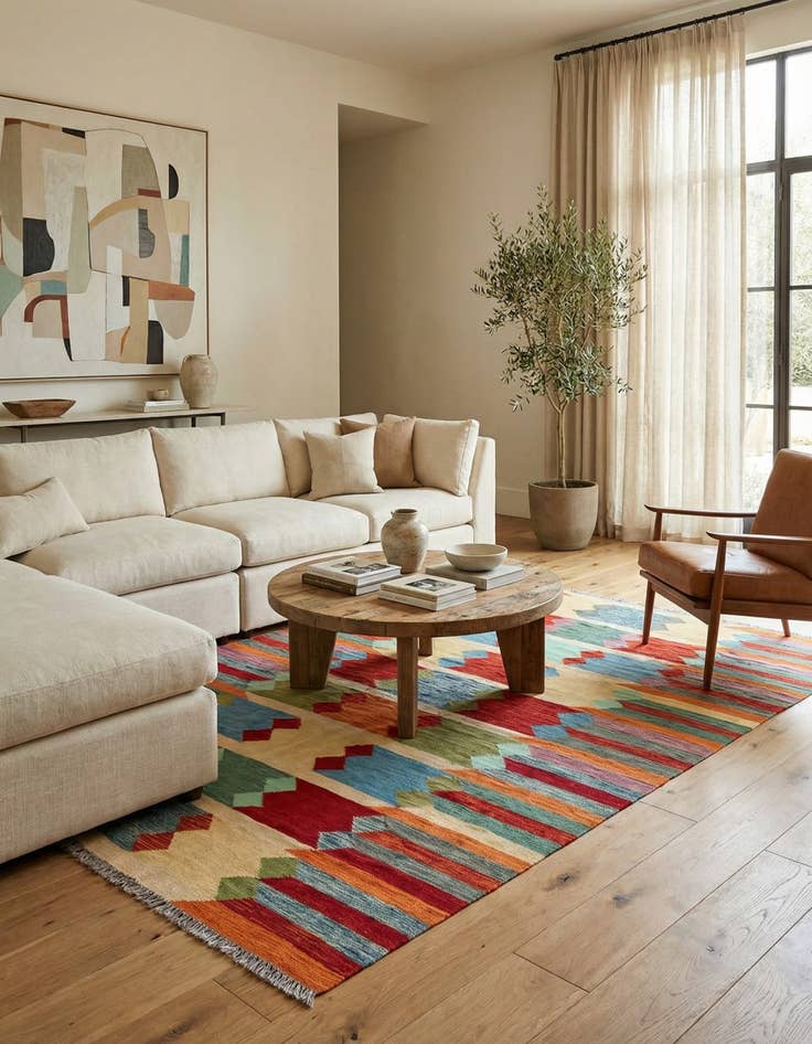 Detail image of 6' 5 x 9' 10  Hand Woven Kilim Modern Wool Rug