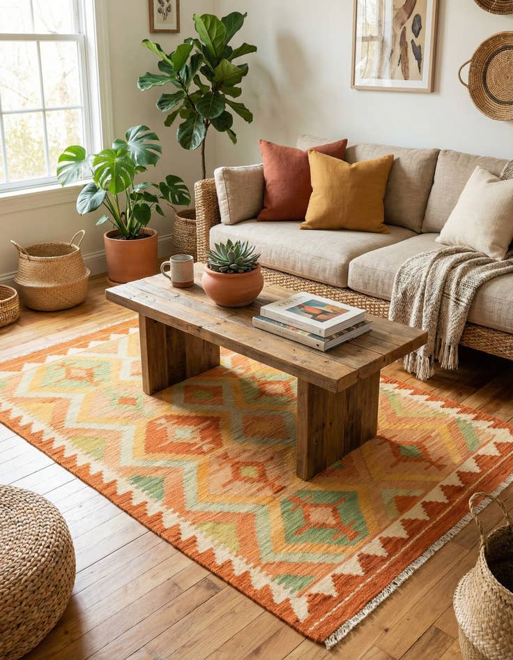 Detail image of 3' x 4' 10  Hand Woven Kilim Waziri Wool Rug