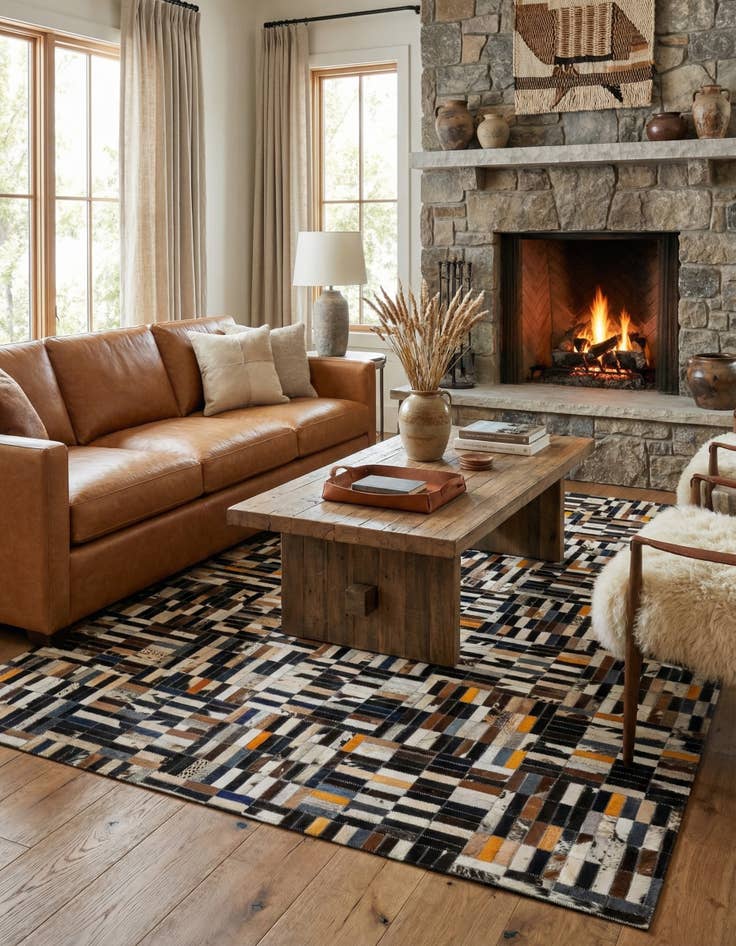 Detail image of  5' 1 x 7' Cowhide - Patchwork Rug