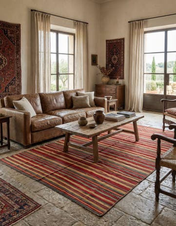 5' 3 x 9' 2 Hand Woven Kilim Fars Wool Rug