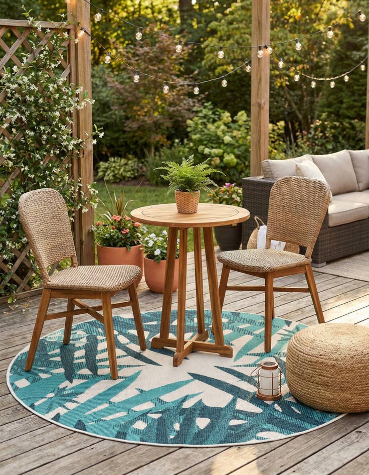 Detail image of 5' x 5'  Washable Botanical Indoor / Outdoor Round Rug