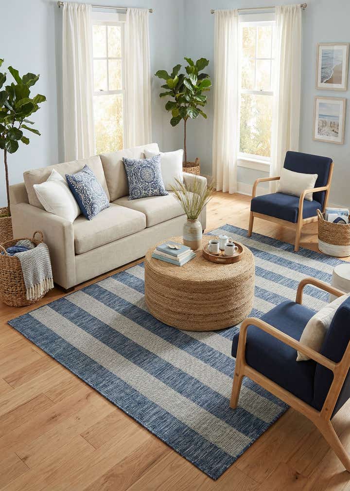 5' 3 x 7' Easy-Clean Striped Indoor / Outdoor Rug
