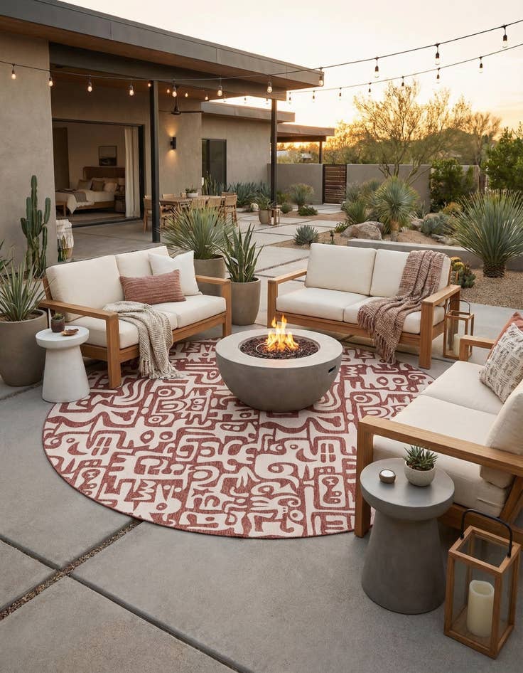 Detail image of  13' x 13'  Washable Modern Indoor / Outdoor Round Rug