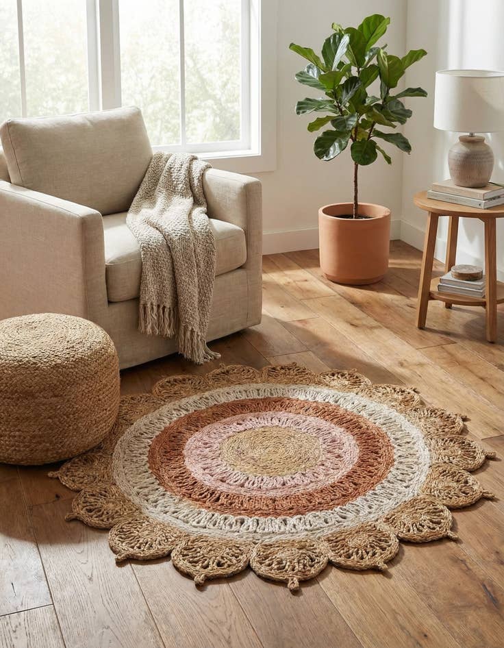 Detail image of 4' 1 x 4' 1  Hand Braided Jute Round Rug