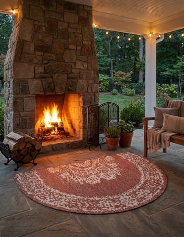 Rust Red Easy-Clean Traditional Indoor / Outdoor Hearth Rug