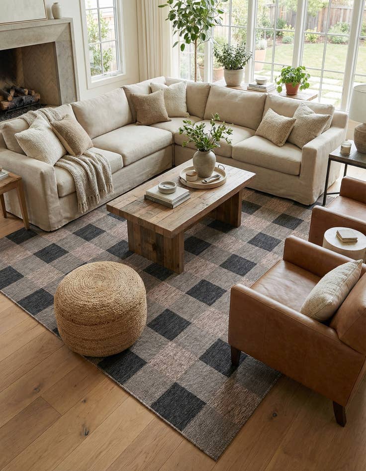 Detail image of 10' x 10'  Washable Checkered Indoor / Outdoor Square Rug