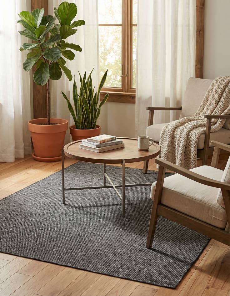 Detail image of 6' 1 x 6' 1  Washable Solid Indoor / Outdoor Square Rug