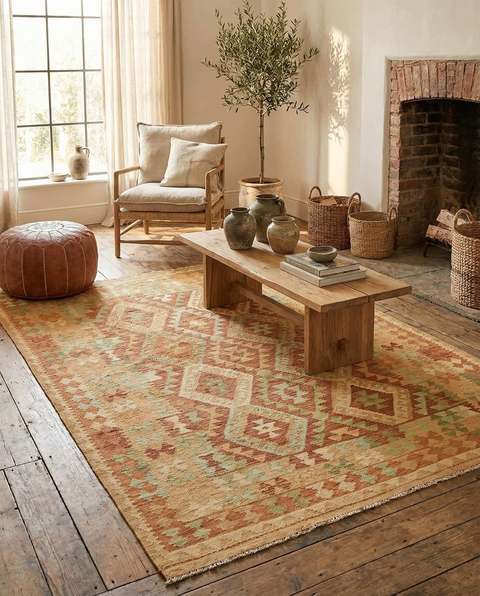 145cm x 200cm Hand Woven Kilim Waziri Wool Rug