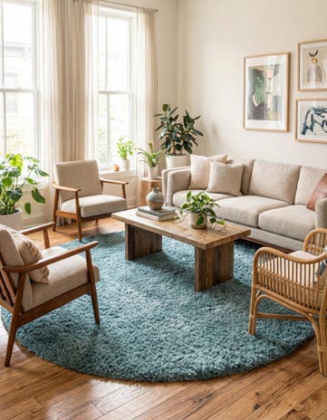 Slate Blue Infinity Shag Round Rug