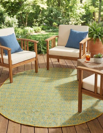 Yellow and Aqua Easy-Clean Jill Zarin Costa Rica Indoor / Outdoor Oval Rug