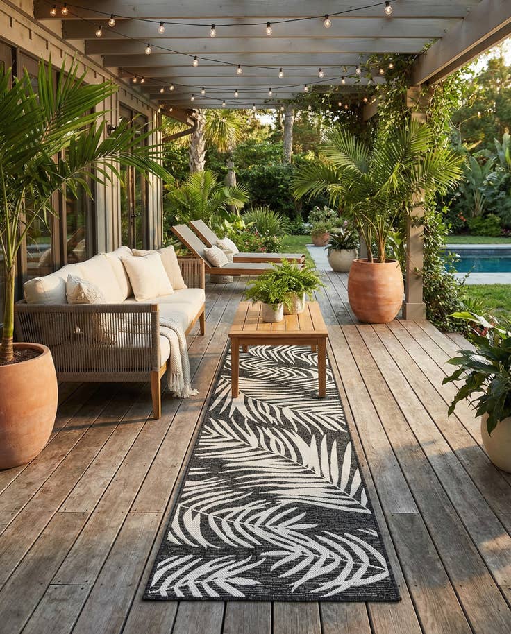 Detail image of 2' 7 x 10' Easy-Clean Botanical Indoor / Outdoor Runner Rug