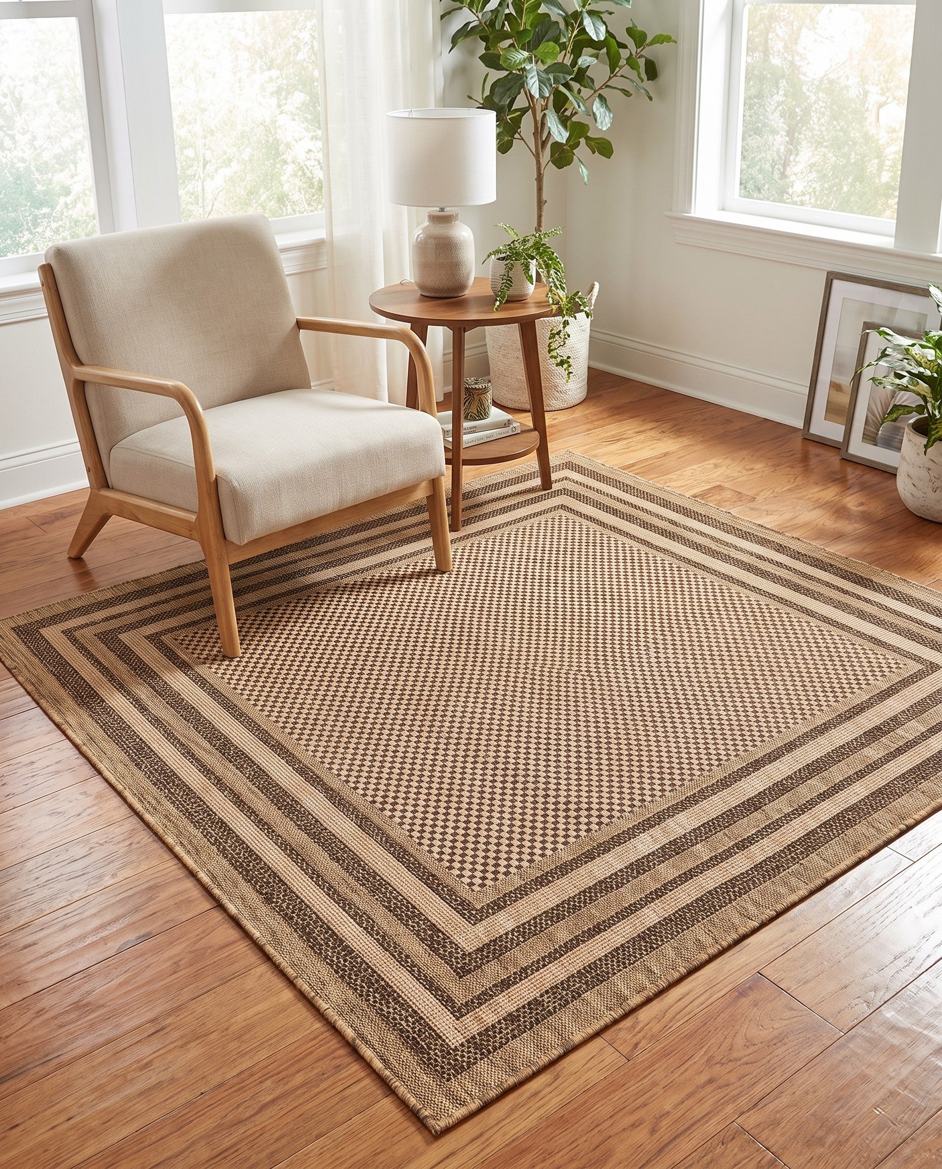 6' x 6' Easy-Clean Border Indoor / Outdoor Square Rug