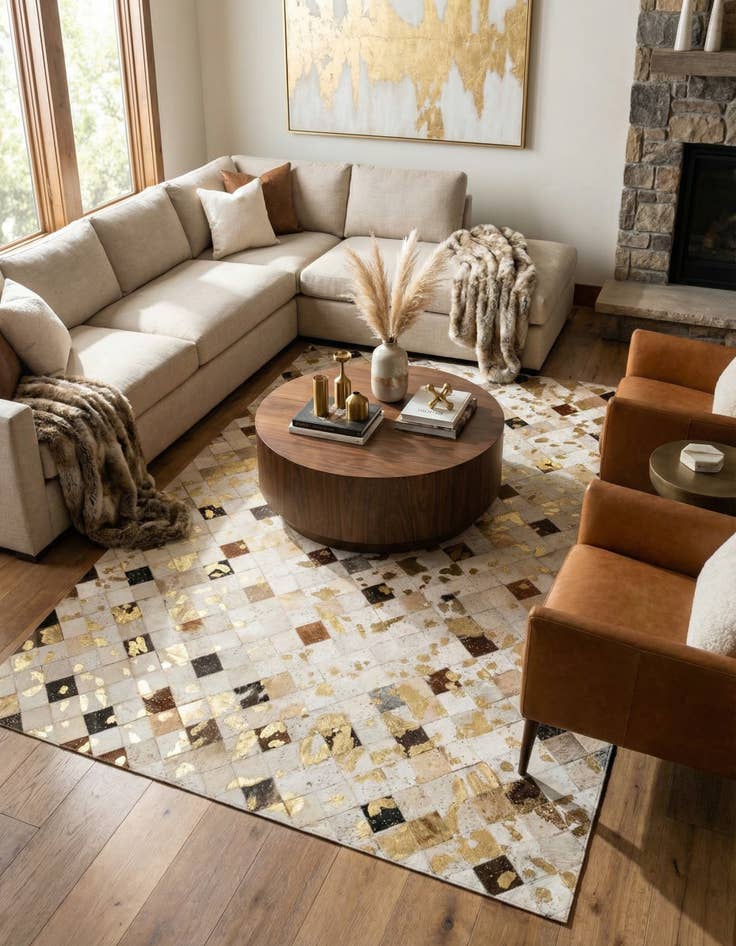 Detail image of  5' 2 x 7' 10 Cowhide - Patchwork Rug