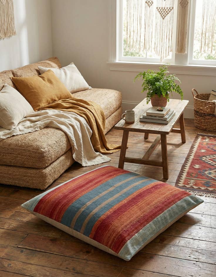 Detail image of 3' 2 x 3' 4  Hand Woven Pillow Wool Square Rug