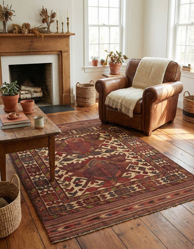 Detail image of  4' 1 x 5' 9  Hand Knotted Sumak Wool Rug