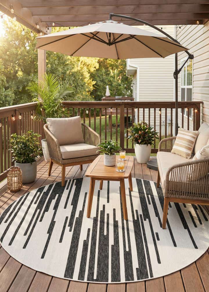10' x 10' Easy-Clean Modern Indoor / Outdoor Round Rug