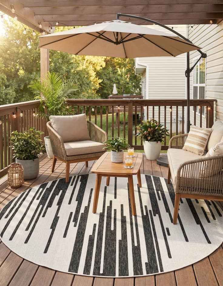 Detail image of 10' x 10'  Washable Modern Indoor / Outdoor Round Rug