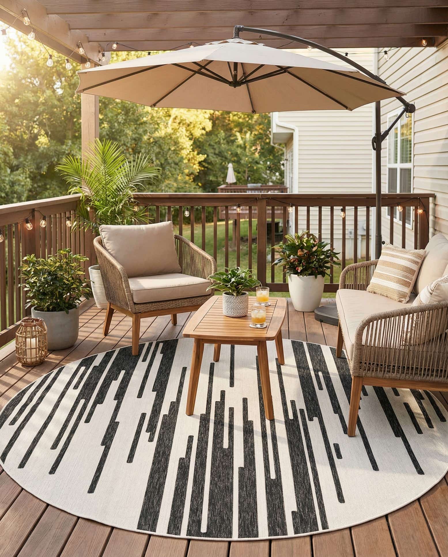 10' x 10' Easy-Clean Modern Indoor / Outdoor Round Rug
